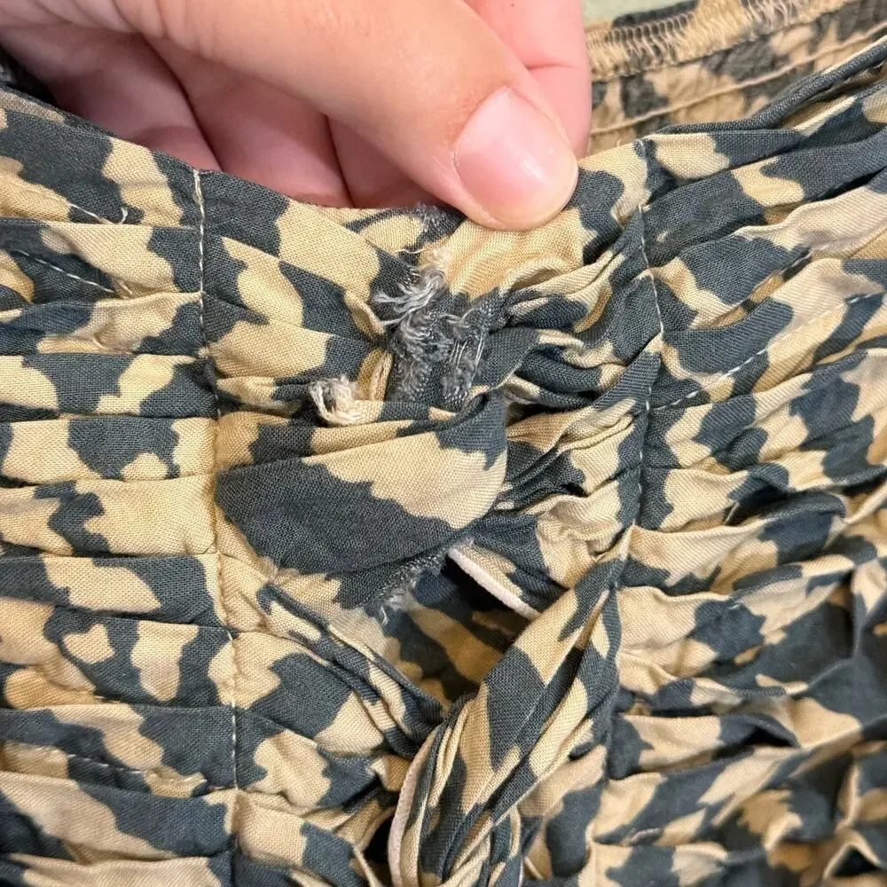 Soft Surroundings Maxi Dress L Tan Zebra Print Boho Smocked Resortwear Vacation - Picture 8 of 10